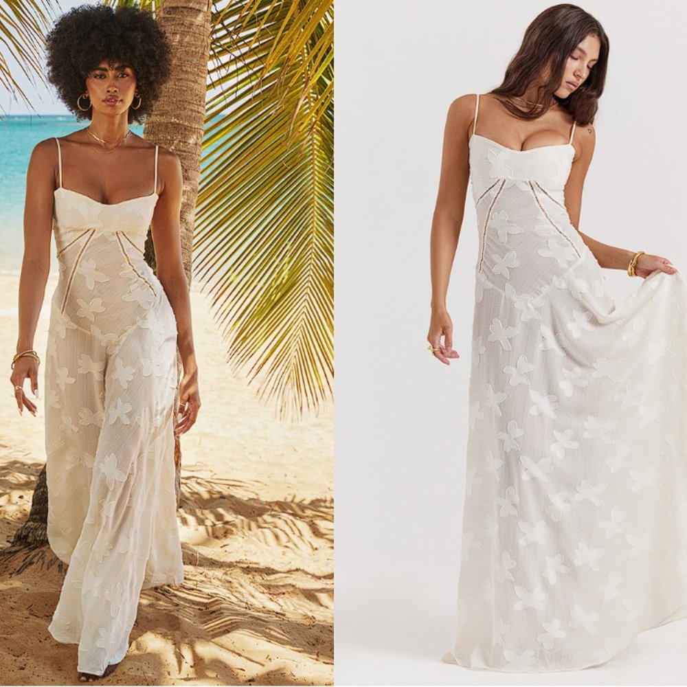 HOUSE OF CB 'Seren' Vintage Cream Floral Lace Back Maxi Dress NWOT - Picture 8 of 17